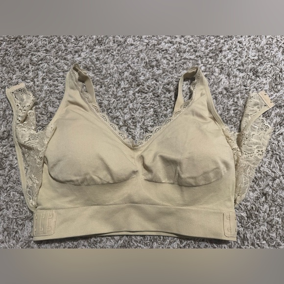 Nude Lace Front Criss-Cross Support Bralette - Size Large - Picture 2 of 5
